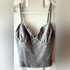 Zara Gray Heather Knit Cropped Camisole Top Thin Straps Acrylic Blend Large NWT
